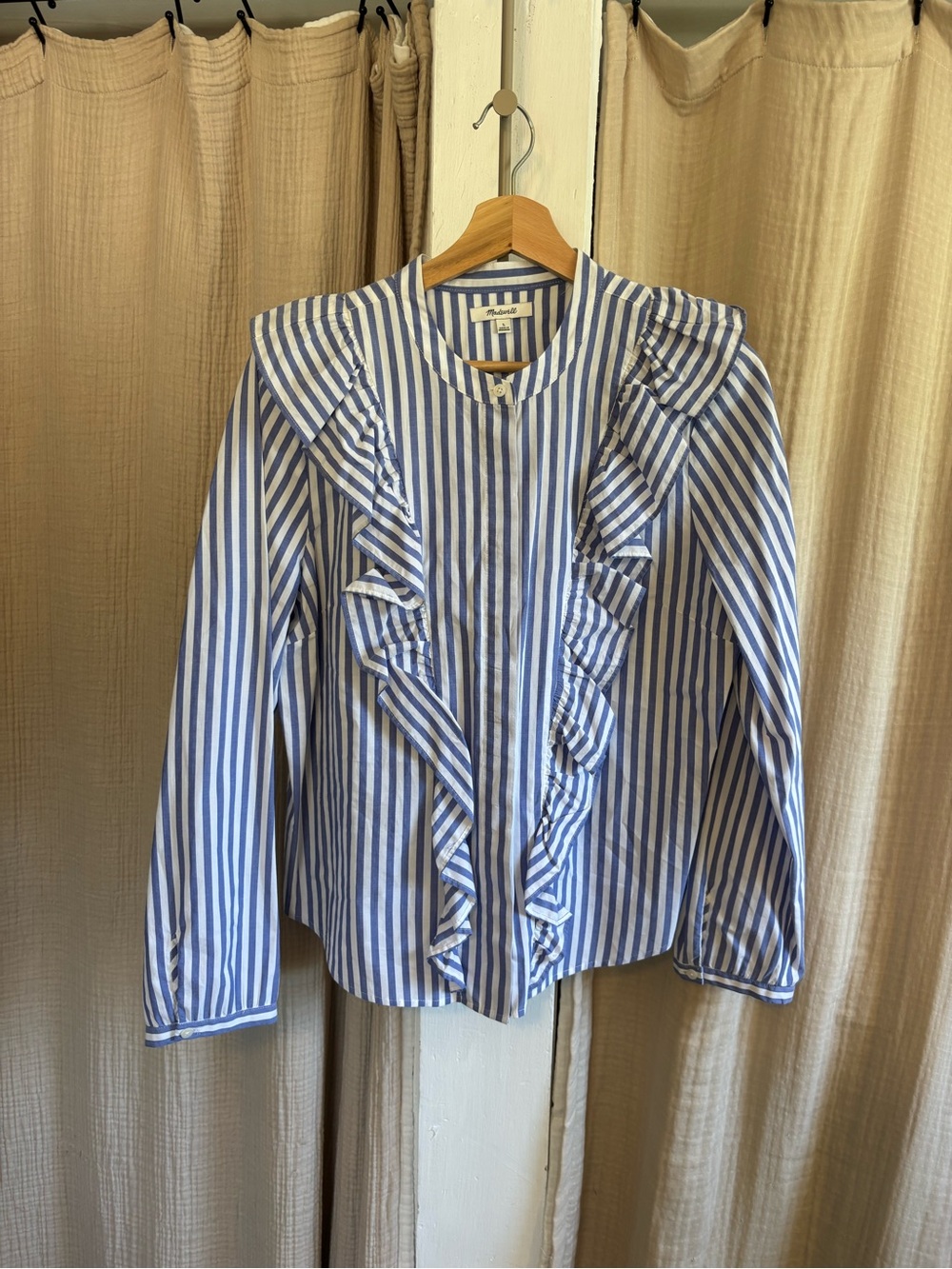 Madewell Striped Ruffle Blouse- Large